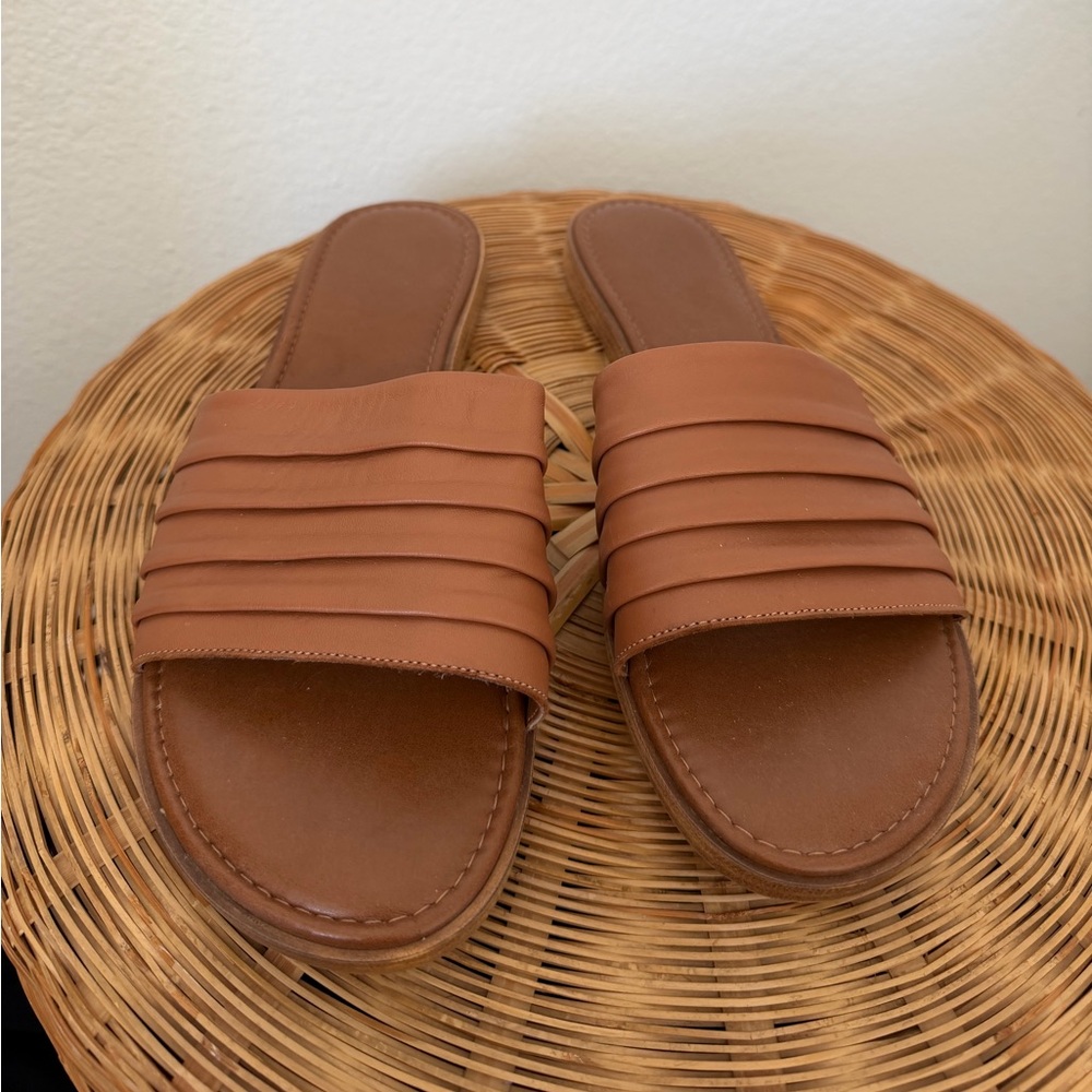 Brown Leather Slide Sandals
